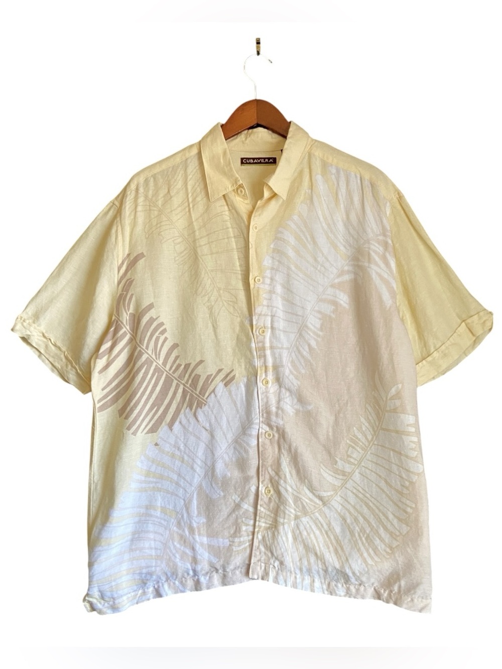 Cubavera | Men’s Linen Blend Button Up Shirt Pale Yellow | Size XL